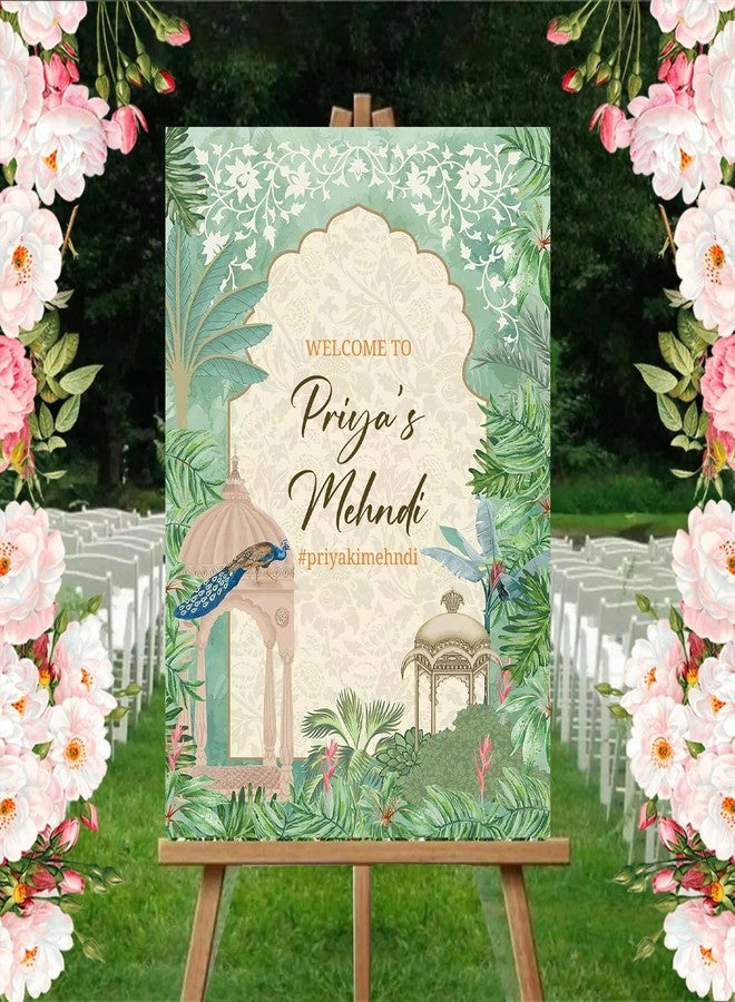 Theme My Party Personalized Indian Traditional Mehendi Ceremony Welcome Sign Board - Pre-Wedding Decoration - Image 1